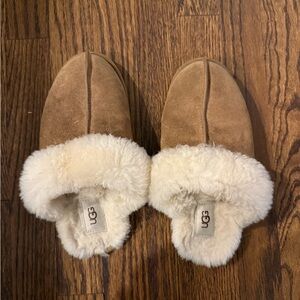 UGG Chestnut Suede Slippers with Shearling